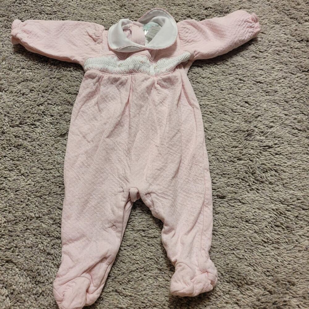 lBaby Threads Pink Smocked Footed Sleeper Romper Newborn